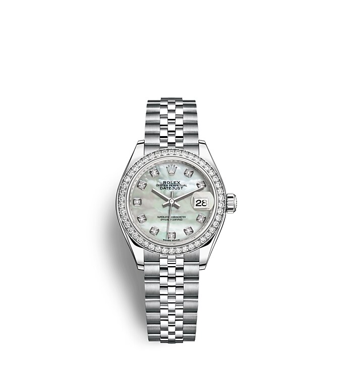 Rolex Lady-Datejust | 279384RBR | Lady-Datejust | หน้าปัดประดับอัญมณี | หน้าปัดไข่มุก | ขอบหน้าปัดประดับเพชร | White Rolesor | m279384rbr-0011 | หญิง Watch | Rolex Official Retailer - Siam Swiss