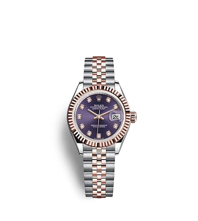 Rolex Lady-Datejust | 279171 | Lady-Datejust | หน้าปัดประดับอัญมณี | หน้าปัดสีม่วงเข้ม | ขอบหน้าปัดแบบเซาะร่อง | Everose Rolesor | m279171-0015 | หญิง Watch | Rolex Official Retailer - Siam Swiss