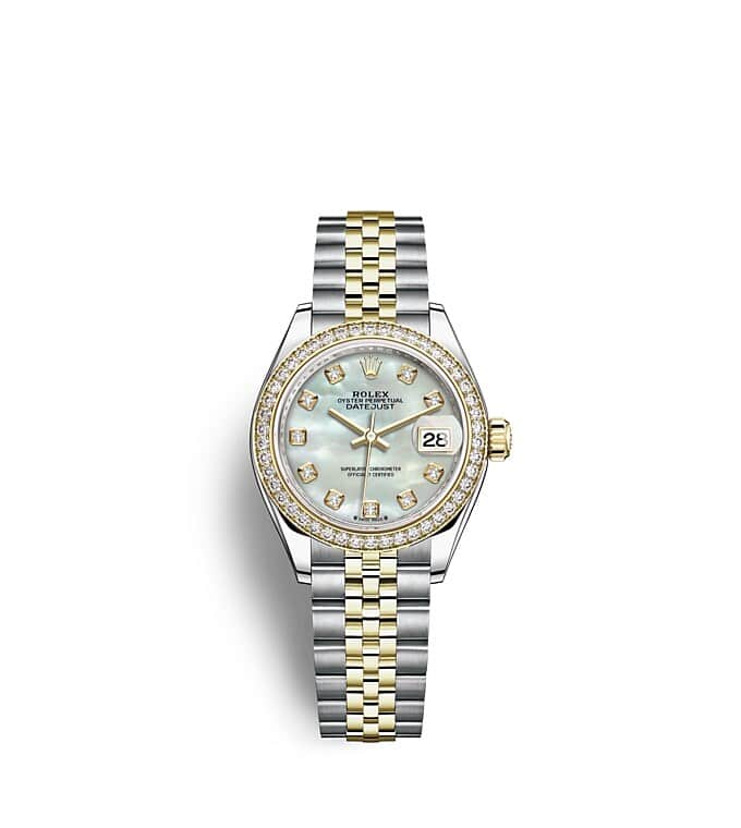 Rolex Lady-Datejust | 279383RBR | Lady-Datejust | หน้าปัดประดับอัญมณี | หน้าปัดไข่มุก | ขอบหน้าปัดประดับเพชร | Yellow Rolesor | m279383rbr-0019 | หญิง Watch | Rolex Official Retailer - Siam Swiss
