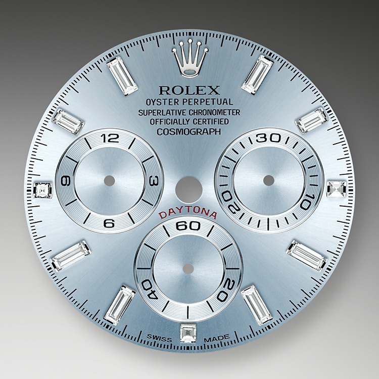 Rolex Cosmograph Daytona | 116506 | Cosmograph Daytona | หน้าปัดประดับอัญมณี | หน้าปัดสีฟ้าไอซ์บลู | มาตรวัดความเร็ว | แพลทินัม | m116506-0002 | ชาย Watch | Rolex Official Retailer - Siam Swiss