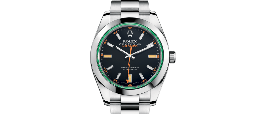 Rolex Milgauss | 116400GV | Milgauss | หน้าปัดสีเข้ม | แซฟไฟร์คริสตัลสีเขียว | หน้าปัดสีดำและกระจกแซฟไฟร์สีเขียว | Oystersteel | m116400gv-0001 | ชาย Watch | Rolex Official Retailer - Siam Swiss