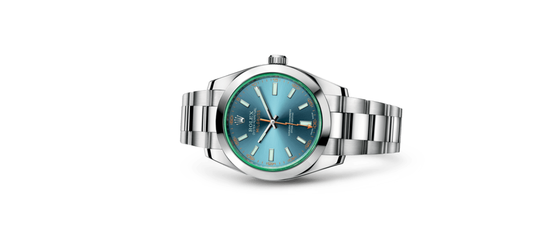 Rolex Milgauss | 116400GV | Milgauss | หน้าปัดสี | แซฟไฟร์คริสตัลสีเขียว | หน้าปัด Z-Blue | Oystersteel | m116400gv-0002 | ชาย Watch | Rolex Official Retailer - Siam Swiss