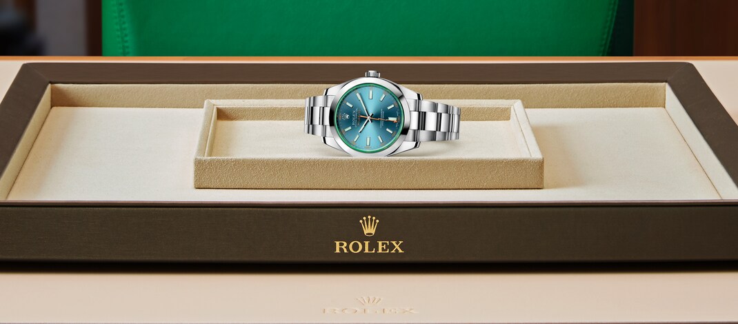 Rolex Milgauss | 116400GV | Milgauss | หน้าปัดสี | แซฟไฟร์คริสตัลสีเขียว | หน้าปัด Z-Blue | Oystersteel | m116400gv-0002 | ชาย Watch | Rolex Official Retailer - Siam Swiss