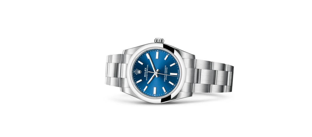 Rolex Oyster Perpetual | 124200 | Oyster Perpetual 34 | หน้าปัดสี | หน้าปัดสีน้ำเงินสว่าง | Oystersteel | สายนาฬิกา Oyster | m124200-0003 | หญิง Watch | Rolex Official Retailer - Siam Swiss