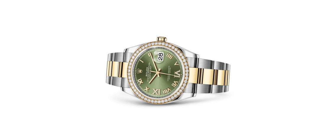 Rolex Datejust | 126283RBR | Datejust 36 | Coloured dial | Olive-Green Dial | Diamond-Set Bezel | Yellow Rolesor | m126283rbr-0012 | Men Watch | Rolex Official Retailer - Siam Swiss
