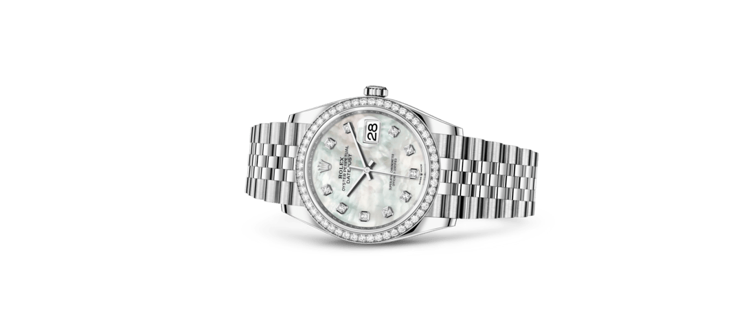 Rolex Datejust | 126284RBR | Datejust 36 | Gem-set dial | Mother-of-Pearl Dial | Diamond-Set Bezel | White Rolesor | m126284rbr-0011 | Women Watch | Rolex Official Retailer - Siam Swiss