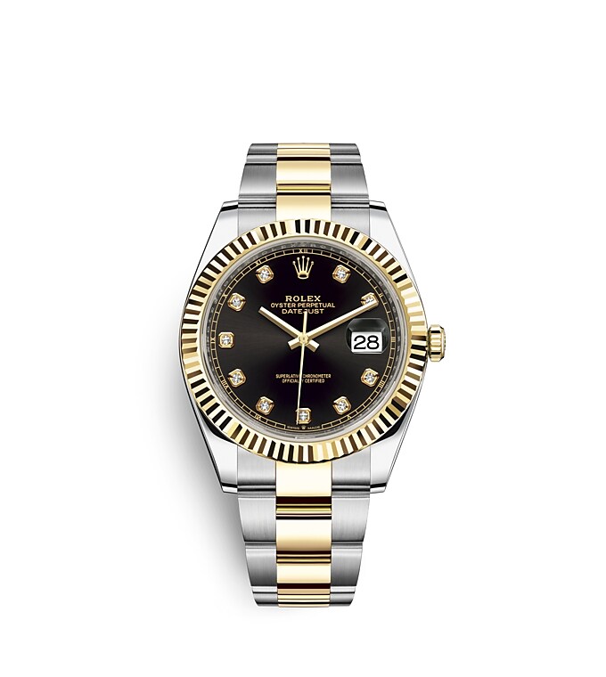Rolex Datejust | 126333 | Datejust 41 | หน้าปัดประดับอัญมณี | หน้าปัดสีดำสว่าง | ขอบหน้าปัดแบบเซาะร่อง | Yellow Rolesor | m126333-0005 | ชาย Watch | Rolex Official Retailer - Siam Swiss
