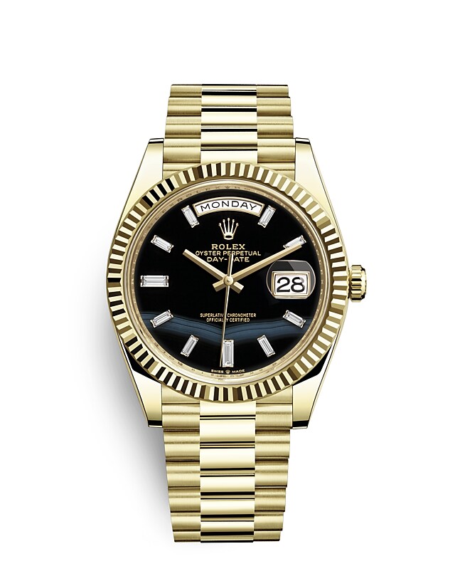 Rolex Day-Date | 228238 | Day-Date 40 | Dark dial | Onyx dial | The Fluted Bezel | 18 ct yellow gold | m228238-0059 | Men Watch | Rolex Official Retailer - Siam Swiss
