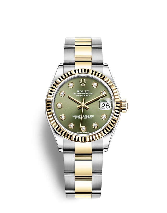 Rolex Datejust | 278273 | Datejust 31 | หน้าปัดประดับอัญมณี | หน้าปัดสีเขียวมะกอก | ขอบหน้าปัดแบบเซาะร่อง | Yellow Rolesor | m278273-0029 | หญิง Watch | Rolex Official Retailer - Siam Swiss