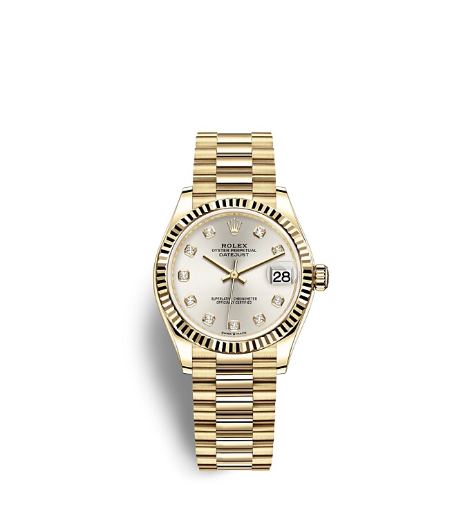 Rolex Datejust | 278278 | Datejust 31 | หน้าปัดประดับอัญมณี | หน้าปัดสีเงิน | ขอบหน้าปัดแบบเซาะร่อง | ทองคำ 18 กะรัต | m278278-0034 | หญิง Watch | Rolex Official Retailer - Siam Swiss