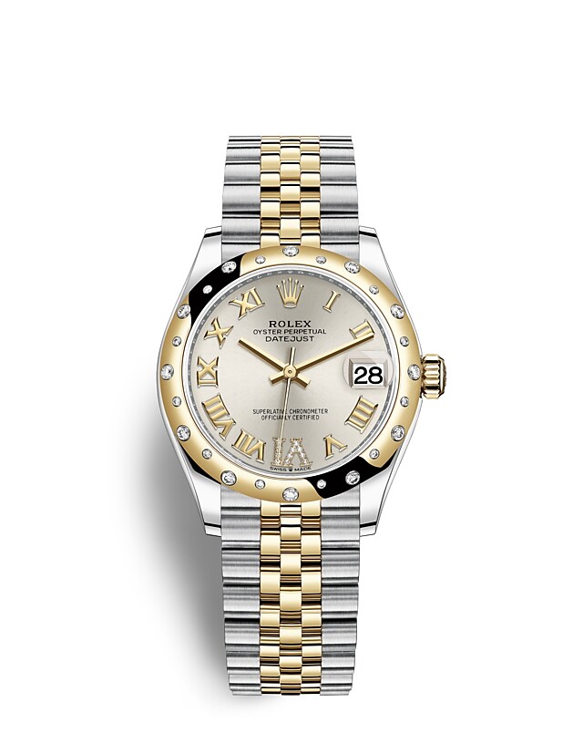 Rolex Datejust | 278343RBR | Datejust 31 | หน้าปัดประดับอัญมณี | หน้าปัดสีเงิน | ขอบหน้าปัดประดับเพชร | Yellow Rolesor | m278343rbr-0004 | หญิง Watch | Rolex Official Retailer - Siam Swiss