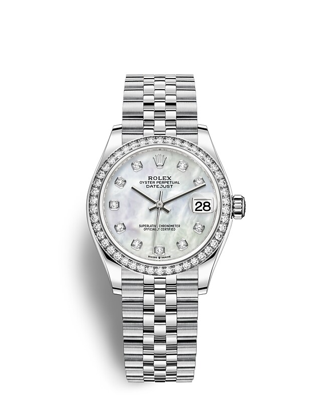 Rolex Datejust | 278384RBR | Datejust 31 | หน้าปัดประดับอัญมณี | หน้าปัดไข่มุก | ขอบหน้าปัดประดับเพชร | White Rolesor | m278384rbr-0008 | หญิง Watch | Rolex Official Retailer - Siam Swiss