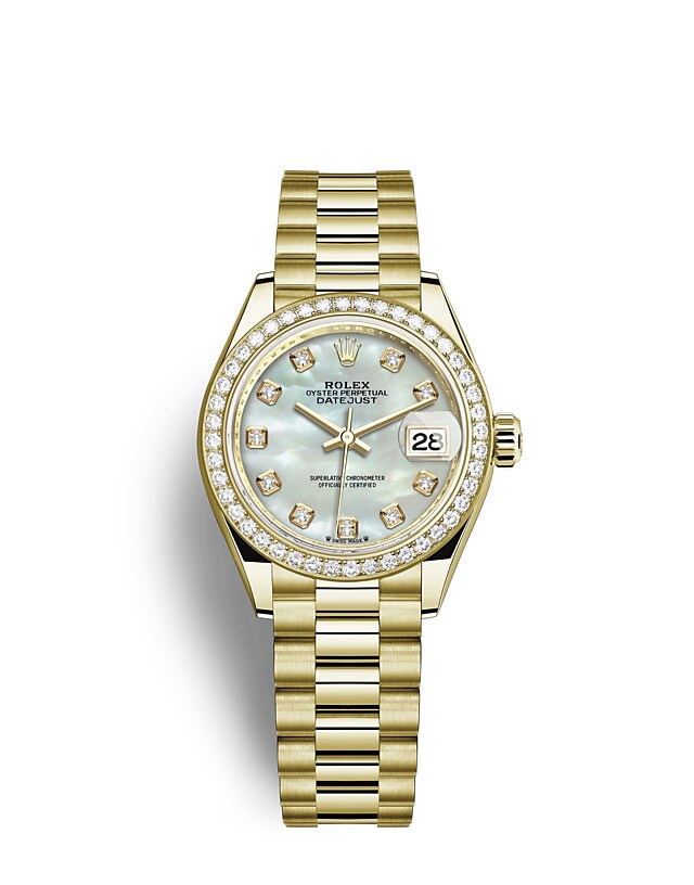 Rolex Lady-Datejust | 279138RBR | Lady-Datejust | Gem-set dial | Mother-of-Pearl Dial | Diamond-Set Bezel | 18 ct yellow gold | m279138rbr-0015 | Women Watch | Rolex Official Retailer - Siam Swiss
