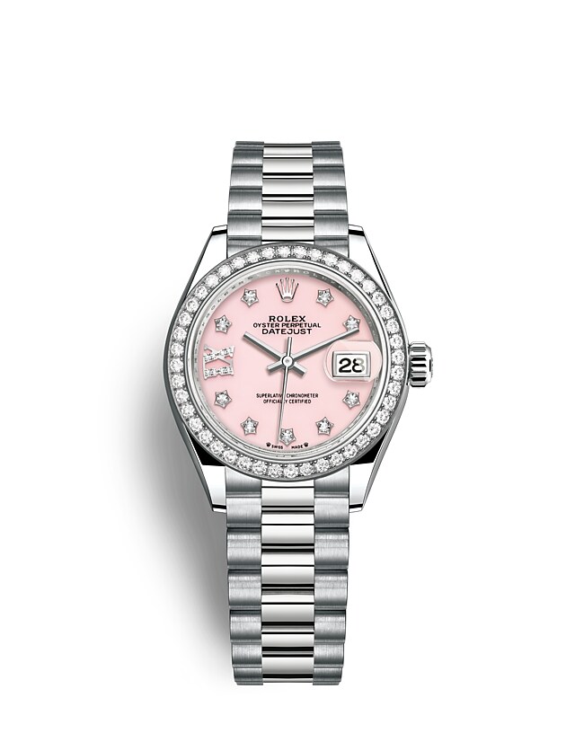 Rolex Lady-Datejust | 279139RBR | Lady-Datejust | Coloured dial | Pink opal dial | Diamond-Set Bezel | 18 ct white gold | m279139rbr-0002 | Women Watch | Rolex Official Retailer - Siam Swiss
