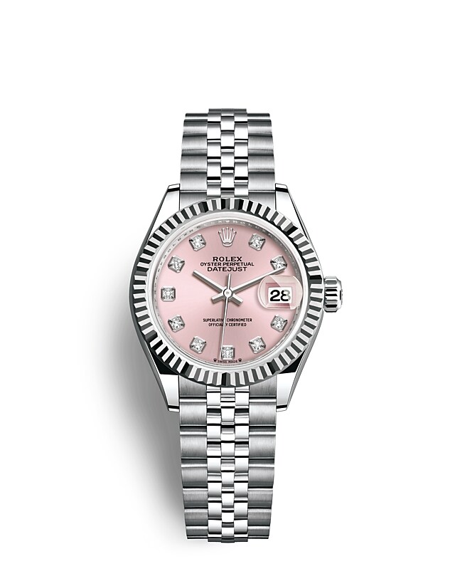 Rolex Lady-Datejust | 279174 | Lady-Datejust | หน้าปัดประดับอัญมณี | หน้าปัดสีชมพู | ขอบหน้าปัดแบบเซาะร่อง | White Rolesor | m279174-0003 | หญิง Watch | Rolex Official Retailer - Siam Swiss