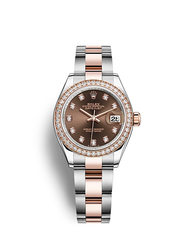 Rolex Lady-Datejust | 279381RBR | Lady-Datejust | หน้าปัดประดับอัญมณี | หน้าปัดสีช็อกโกแลต | ขอบหน้าปัดประดับเพชร | Everose Rolesor | m279381rbr-0012 | หญิง Watch | Rolex Official Retailer - Siam Swiss