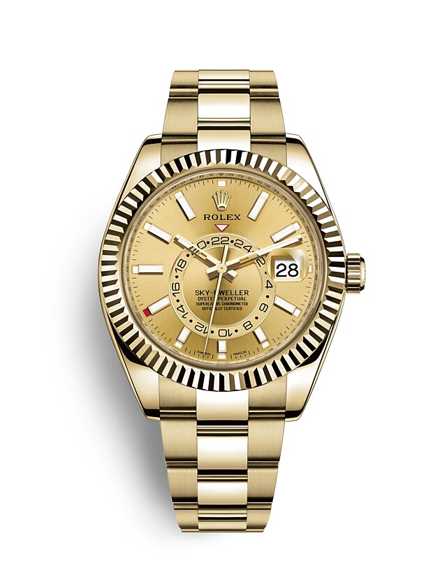 Rolex Sky-Dweller | 326938 | Sky-Dweller | หน้าปัดสี | หน้าปัดสีแชมเปญ | ขอบหน้าปัดแบบเซาะร่อง | ทองคำ 18 กะรัต | m326938-0003 | ชาย Watch | Rolex Official Retailer - Siam Swiss