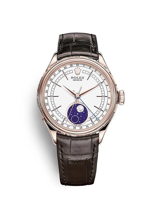 Rolex Cellini | 50535 | Cellini Moonphase | Light dial | White dial | Domed and Fluted Bezel | 18 ct Everose gold | m50535-0002 | Men Watch | Rolex Official Retailer - Siam Swiss