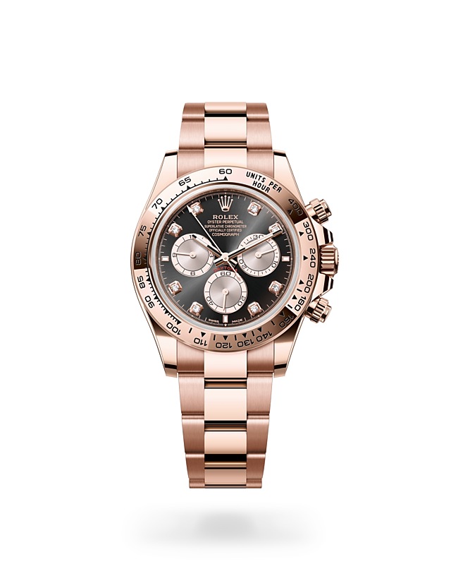 Rolex Cosmograph Daytona | 126505 | Cosmograph Daytona | หน้าปัดประดับอัญมณี | หน้าปัดสีดำสว่างและซันดัสต์ | สเกลวัดความเร็ว | Everose gold 18 กะรัต | M126505-0002 | ชาย Watch | Rolex Official Retailer - Siam Swiss
