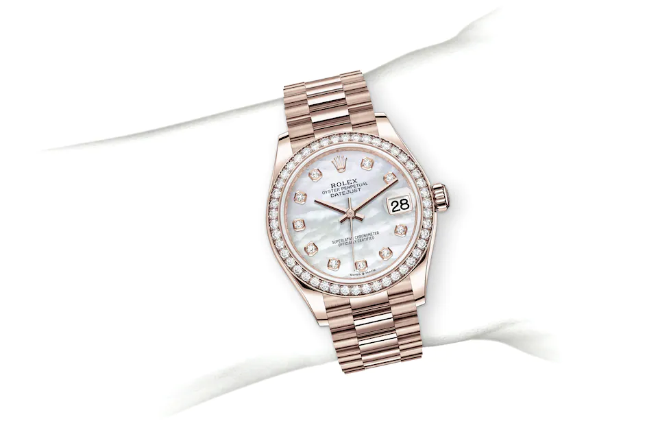 Rolex Datejust | 278285RBR | Datejust 31 | หน้าปัดประดับอัญมณี | หน้าปัดเปลือกหอยมุก | ขอบหน้าปัดประดับเพชร | Everose gold 18 กะรัต | M278285RBR-0005 | หญิง Watch | Rolex Official Retailer - Siam Swiss