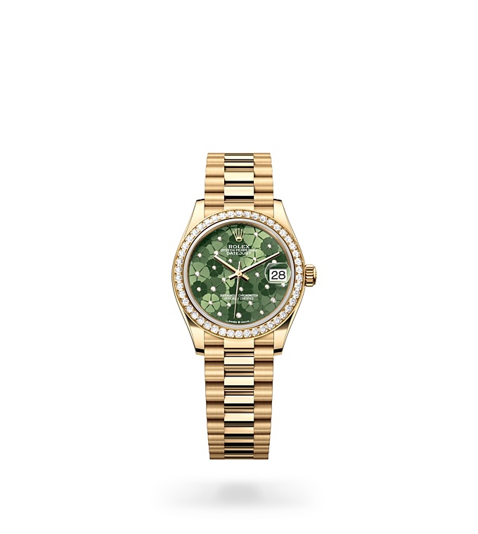 Rolex Datejust | 278288RBR | Datejust 31 | Coloured dial | Olive-Green Dial | Diamond-set bezel | 18 ct yellow gold | M278288RBR-0038 | Women Watch | Rolex Official Retailer - Siam Swiss