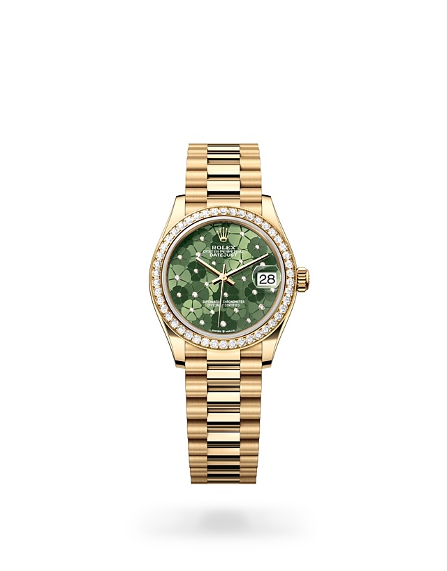 Rolex Datejust | 278288RBR | Datejust 31 | หน้าปัดประดับอัญมณี | หน้าปัดสีเขียวมะกอก | ขอบหน้าปัดประดับเพชร | ทองคำ 18 กะรัต | M278288RBR-0038 | หญิง Watch | Rolex Official Retailer - Siam Swiss