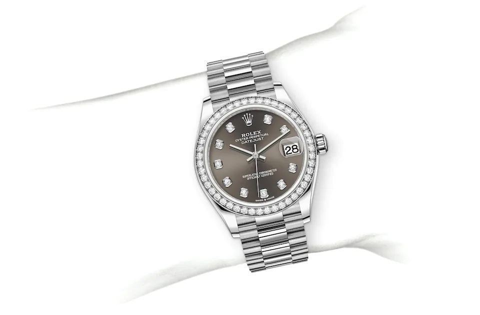 Rolex Datejust | 278289RBR | Datejust 31 | หน้าปัดประดับอัญมณี | หน้าปัดสีเทาเข้ม | ขอบหน้าปัดประดับเพชร | ทองคำขาว 18 กะรัต | M278289RBR-0006 | หญิง Watch | Rolex Official Retailer - Siam Swiss