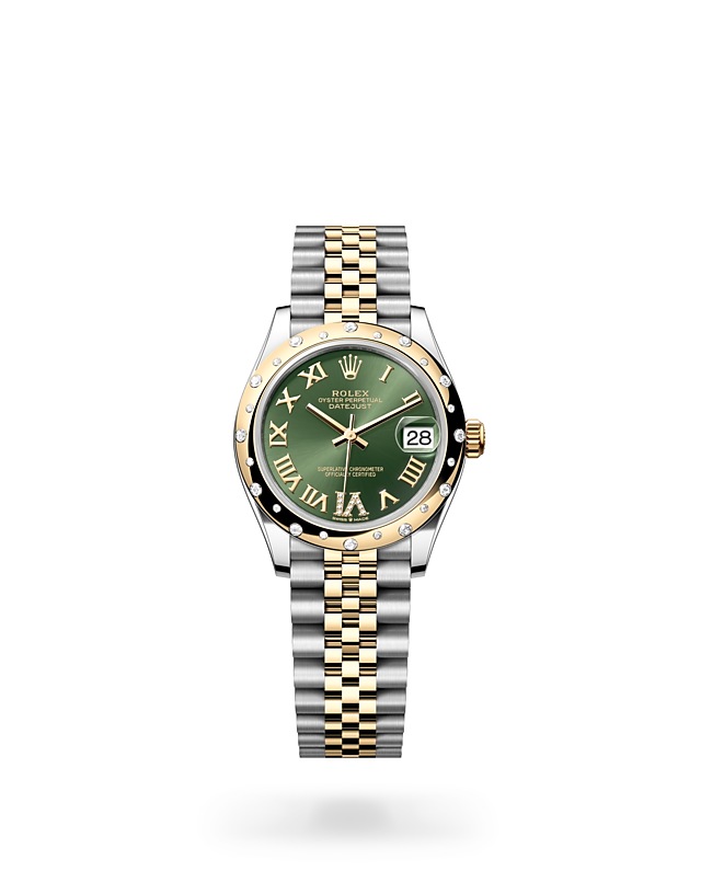 Rolex Datejust | 278343RBR | Datejust 31 | หน้าปัดประดับอัญมณี | หน้าปัดสีเขียวมะกอก | ขอบหน้าปัดประดับเพชร | Yellow Rolesor | M278343RBR-0016 | หญิง Watch | Rolex Official Retailer - Siam Swiss