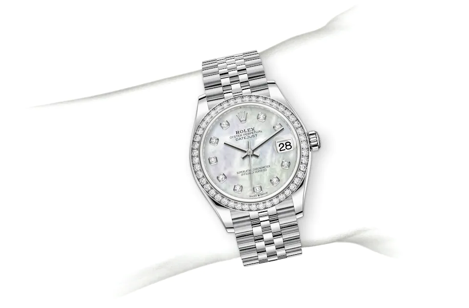 Rolex Datejust | 278384RBR | Datejust 31 | Gem-set dial | Mother-of-Pearl Dial | Diamond-set bezel | White Rolesor | M278384RBR-0008 | Women Watch | Rolex Official Retailer - Siam Swiss