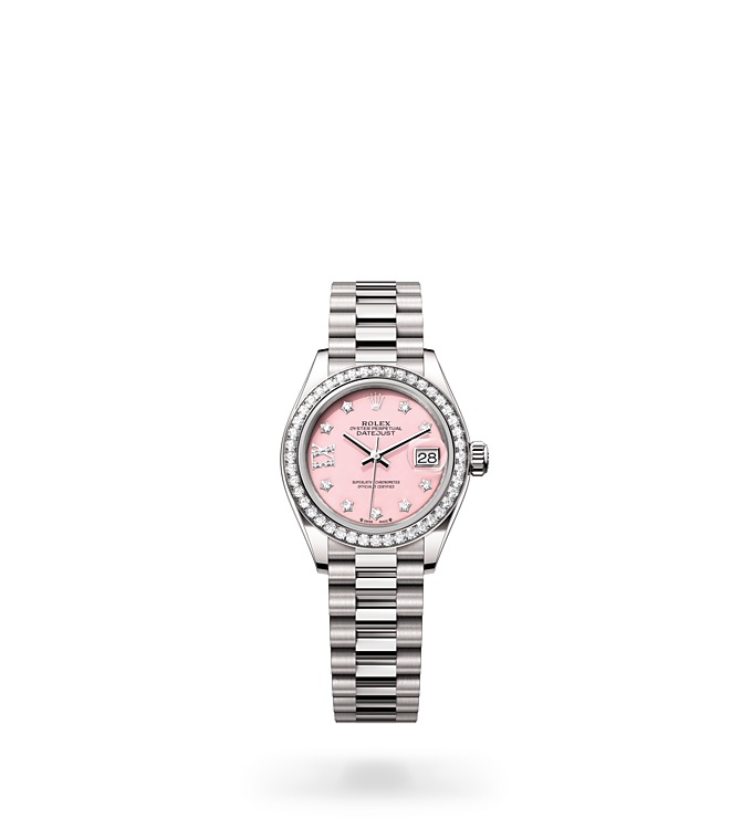 Rolex Lady-Datejust | 279139RBR | Lady-Datejust | หน้าปัดประดับอัญมณี | หน้าปัดโอปอลสีชมพู | ขอบหน้าปัดประดับเพชร | ทองคำขาว 18 กะรัต | M279139RBR-0002 | หญิง Watch | Rolex Official Retailer - Siam Swiss