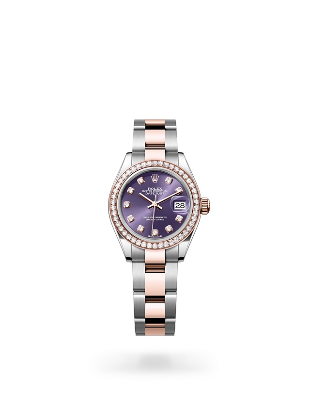 Rolex Lady-Datejust | 279381RBR | Lady-Datejust | หน้าปัดประดับอัญมณี | หน้าปัดสีม่วงเข้ม | ขอบหน้าปัดประดับเพชร | Everose Rolesor | M279381RBR-0016 | หญิง Watch | Rolex Official Retailer - Siam Swiss